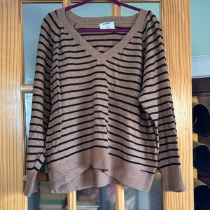 Old Navy Tan and Black Striped V-Neck Sweater